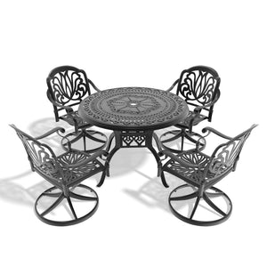 English Elm 5-Piece All-Weather Cast Aluminum Dining Set With Swivel Chairs & Cushions For Ultimate Comfort P2 W1710S00435-GIGA