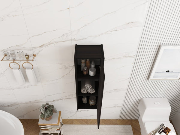English Elm 12 Inch Narrow Wall Mounted Cabinet Soft Close Door Dark Oak Finish Bathroom Storage W1972P457985