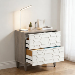 English Elm 2-drawer File Cabinet with Reinforced Top White Grey Modern Home Office Storage T3971P451241