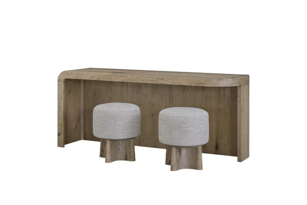English Elm English Knotty Oak Veneer Console Bar with Upholstered Stools for Modern Living B2699P440883