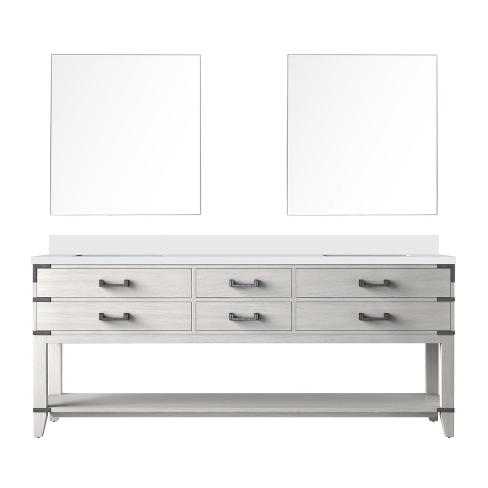 English Elm White Oak Double Bath Vanity Set With Cultured Marble Top, Mirrors & Ample Storage For Modern Elegance B2731S01654-GIGA