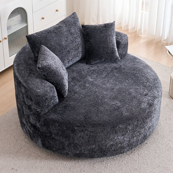 English Elm Round Swivel Barrel Chair Plush Chenille Upholstery Cozy Accent Seat for Any Room Black W2915P338890