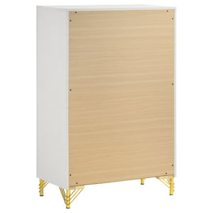 English Elm Chesney 5-Drawer Chest: Elegant White Storage Solution With Gold Accents For Modern Bedrooms B062P353272