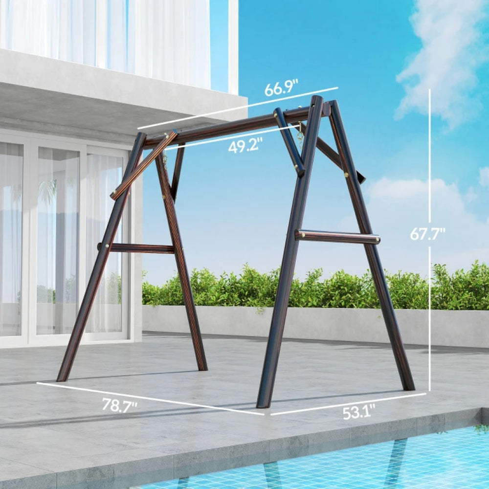 English Elm Garden Fir Wood A-frame Swing Stand Outdoor Porch Carbonized Finish 660 Lb Capacity T3971P476729