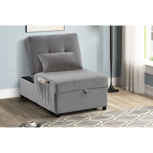 English Elm Velvet Adjustable Sleeper Lounge Chaise with Convertible Recline, Plush Velvet Upholstery, Gray Luxurious Seating B011P367211