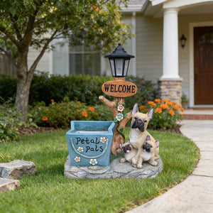 English Elm Labrador Solar Garden Statue with Led Glow and Built-in Succulent Planter Basin W5398P464246
