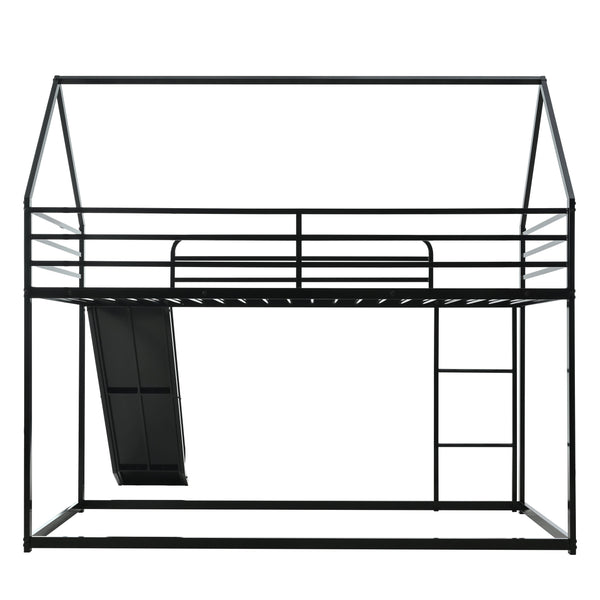 English Elm Twin Metal Tube Bunk Bed Frame for Kids Durable Sturdy Construction Safe Space-Saving Design Black W420P256561