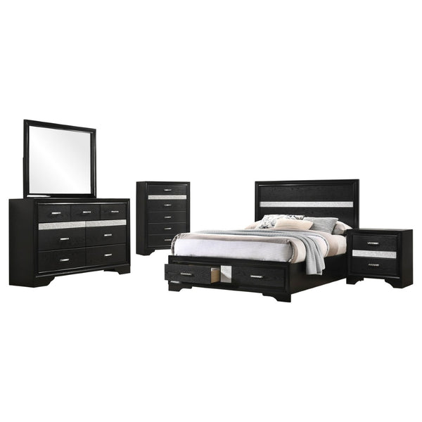 English Elm Annie Glam White Full Storage Bedroom Set with Crystal Pulls and Glitter Accents Black B062S01612