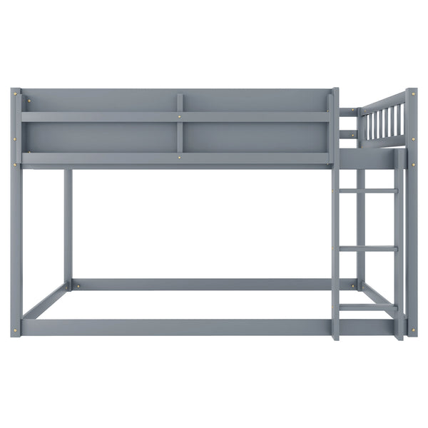 English Elm Low Low Twin Over Twin Bunk Bed with Ladder, Solid Wood Low-Profile Kids Bed Frame, Sturdy Design Grey 81.1 L x 13.58 W x 6.49 H W2593P375494
