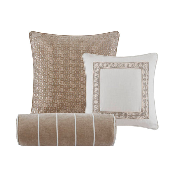 English Elm 9-piece King Bedding Set Velvet Slub Fabric Embroidered Comforter with Euro Shams Tan+Ivory B035P482956