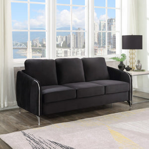 English Elm Hadriano Velvet Channel Quilted Sofa with Chrome Trim Glam Living Room Seating Black B2749P413393
