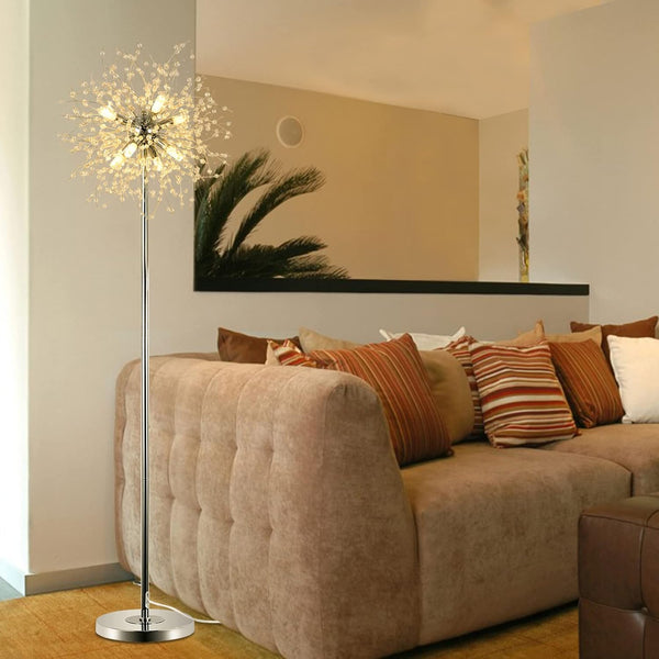 English Elm Crystal Floor Lamp - 69" Modern Chrome Standing Light With 32 Firework Crystals For Elegant Decor W2738P185397