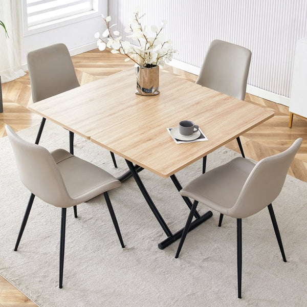 English Elm Table and Chair Set Adjustable Height Mdf Wood Grain Top with Four Pu Seats W1151S03991