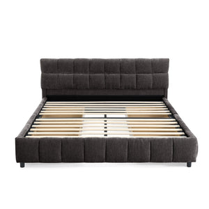 English Elm Queen Chenille Upholstered Platform Bed with Storage Drawers and Padded Headboard Dark Gray W487P235286