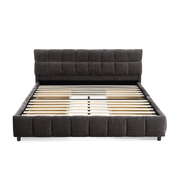 English Elm Queen Chenille Upholstered Platform Bed with Storage Drawers and Padded Headboard Dark Gray W487P235286