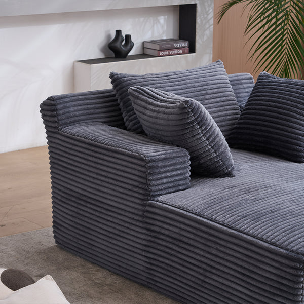 English Elm Oversized Corduroy Chaise Longue Sofa Bed — Modern Deep-Seat Sleeper with Armrests & Pillows for Compact Spaces Grey W1752P264710