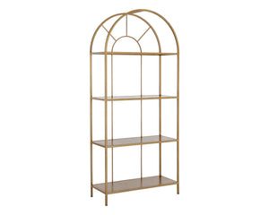 Sunpan Alcove Bookcase - Elegant Arched Design with Four Shelves, Crafted from Durable Steel Frame, Unique Style Gold