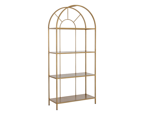 Sunpan Alcove Bookcase - Elegant Arched Design with Four Shelves, Crafted from Durable Steel Frame, Unique Style Gold
