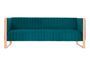 English Elm Trillium 83" Velvet Sofa with Gold Stainless Steel Frame, Vertical Stitching, Plush High-Density Foam Teal B365P398097