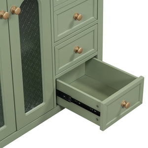 English Elm 36-inch ceramic basin vanity with patterned glass doors, gold round handles & ample storage drawers Green N729P184710F