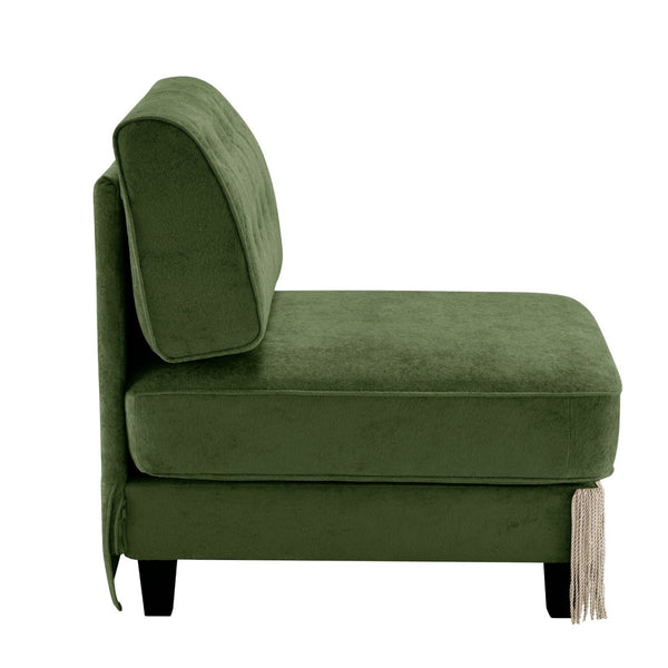English Elm Armless Tufted Velvet Fleece Modular Sofa with Tassel Skirt for Elegant Living Rooms Green W714P450852