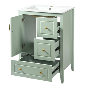 English Elm [video] 24 Inch Farmhouse Bathroom Vanity with Sink Pine Wood Mdf Soft Close Storage N759P415299G