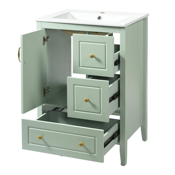 English Elm [video] 24 Inch Farmhouse Bathroom Vanity with Sink Pine Wood Mdf Soft Close Storage N759P415299G