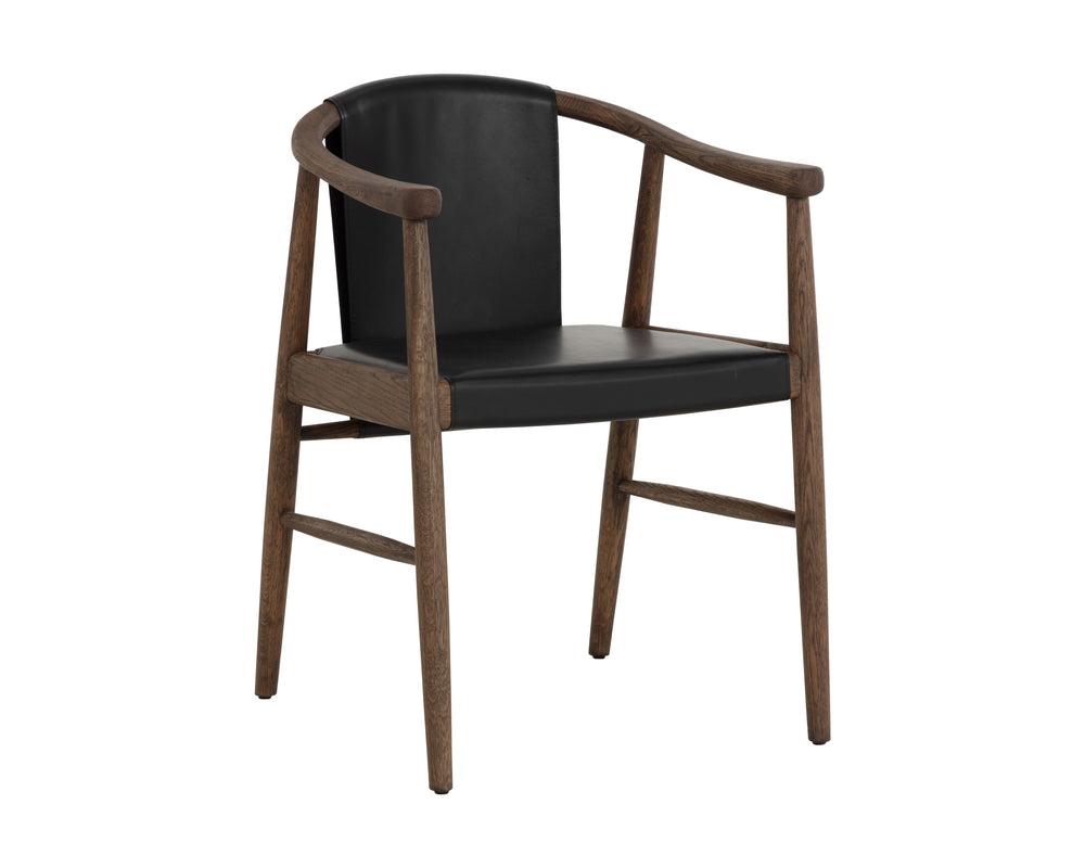 Sunpan Aran Dining Armchair - Mid-century Onyx Leather With Solid Oak Frame For Timeless Elegance Black Leather 111987