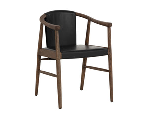 Sunpan Aran Dining Armchair - Mid-century Onyx Leather With Solid Oak Frame For Timeless Elegance Black Leather 111987