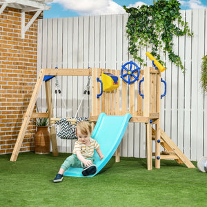 English Elm Outsunny 3-In-1 Wooden Playset For Toddlers – Swing, Slide, Captain'S Wheel & Telescope Fun! W2225P200362-GIGA
