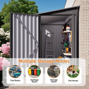 English Elm 4x9 Ft Galvanized Steel Lean-to Outdoor Storage Shed with Vented Sloped Roof and Windows W3213P417563