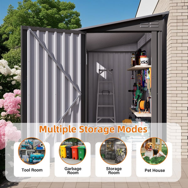 English Elm 4x9 Ft Galvanized Steel Lean-to Outdoor Storage Shed with Vented Sloped Roof and Windows W3213P417563
