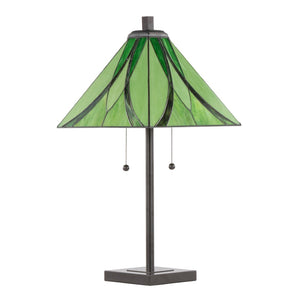 English Elm 30" Tiffany Style Table Lamp Emerald Stained Glass Bronze Frame Warm Ambient Glow B202P471587