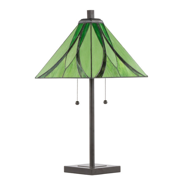 English Elm 30" Tiffany Style Table Lamp Emerald Stained Glass Bronze Frame Warm Ambient Glow B202P471587