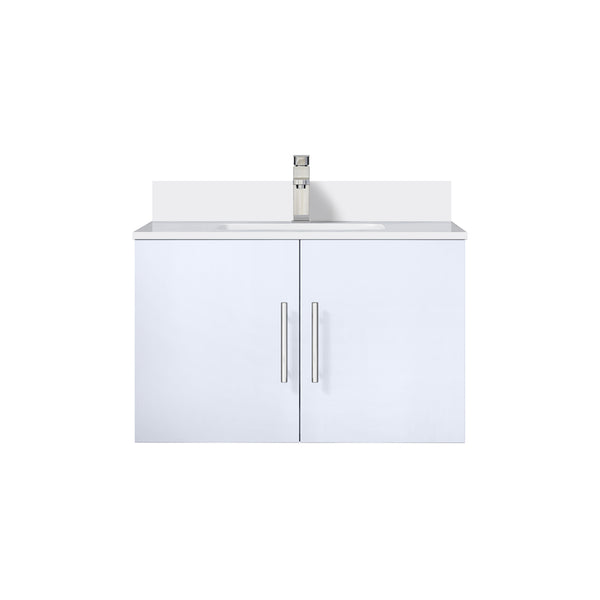 English Elm Glossy 30" White Bath Vanity with Quartz Countertop, Soft-Close Storage & Chrome Faucet Set B2731P258592