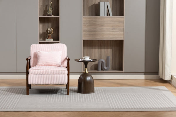 English Elm Storage Accent Chair Mid Century Wood Frame Upholstered Seat with Lumbar Cushion Light Pink W2530P401446