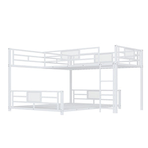 English Elm L-shaped Metal Twin over Full Bunk Bed with Durable Steel Frame, Space-Saving Design and Kid-Friendly Safety Features White N709P196510K