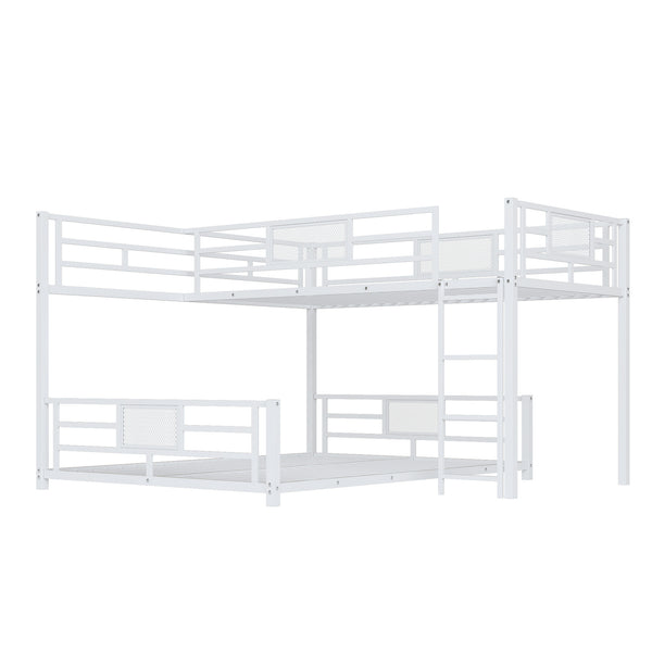 English Elm L-shaped Metal Twin over Full Bunk Bed with Durable Steel Frame, Space-Saving Design and Kid-Friendly Safety Features White N709P196510K