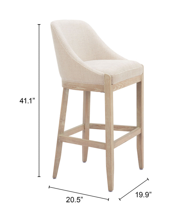 Zuo Modern Calmo Barstool Beige - Modern Design Meets Functionality With Premium Comfort For Your Home Space Beige 100% Polyester,Plywood,Solid Ash Wood 110647-zuo-modern