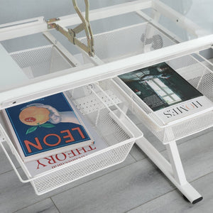 English Elm White Tempered Glass Drafting Table with Chair Steel Frame Tilting Artist Desk W347119824