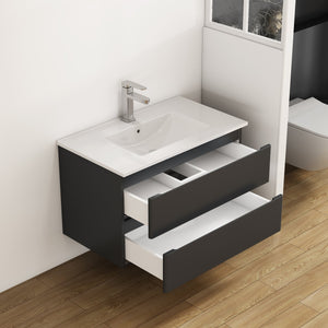English Elm 32-Inch Wall-Mounted Bathroom Vanity & Ceramic Sink Combo - Soft-Close Drawers, Easy Install! W3151S00046
