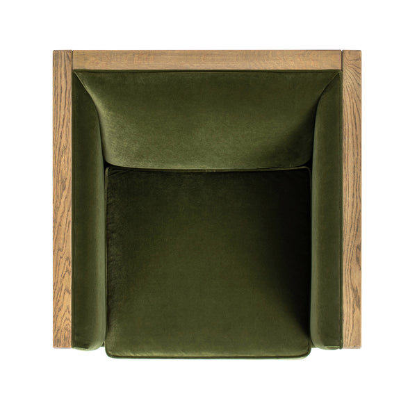 English Elm Jennifer Taylor Home - Georgia 34" Cane Rattan Tuxedo Armchair in Olive Green Performance Velvet with Oak Frame & Removable Cushion B2719P238321