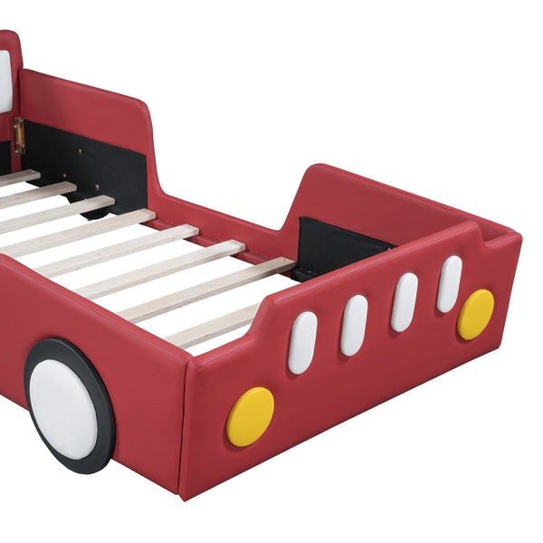 English Elm Twin Race Car-Shaped Platform Bed with Safety Rails and Sturdy Slats for Kids’ Room Comfort Red SF000127AAJ
