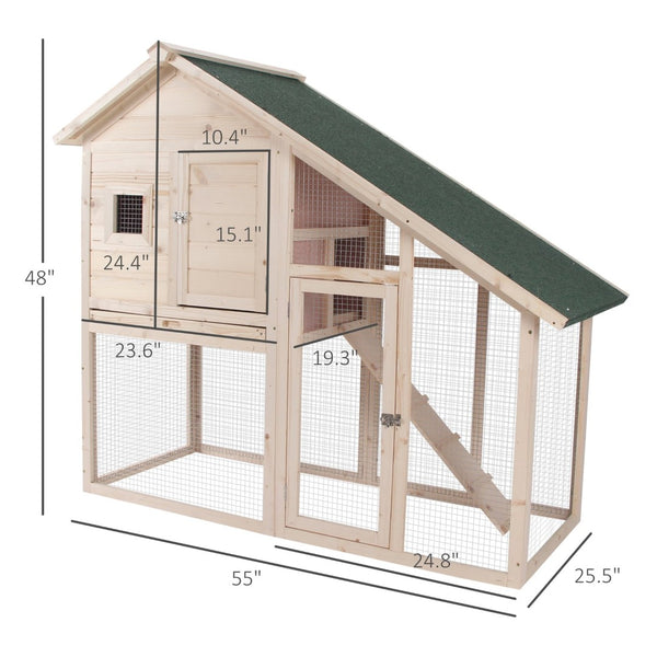 English Elm Bunny Hutch Two Level Fir Wood Outdoor Rabbit Run with Asphalt Roof and Mesh Wire T3971P436205