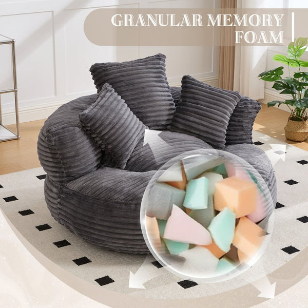 English Elm Bean Bag Sofa Oversized Corduroy Floor Lounge Chair with Armrests Pillows Foam Fill Dark Gray W395P426814