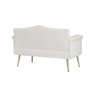 English Elm Black Velvet Tufted Two Seater Sofa with Metal Legs for Studio and Small Living Spaces Cream White W3985P401359