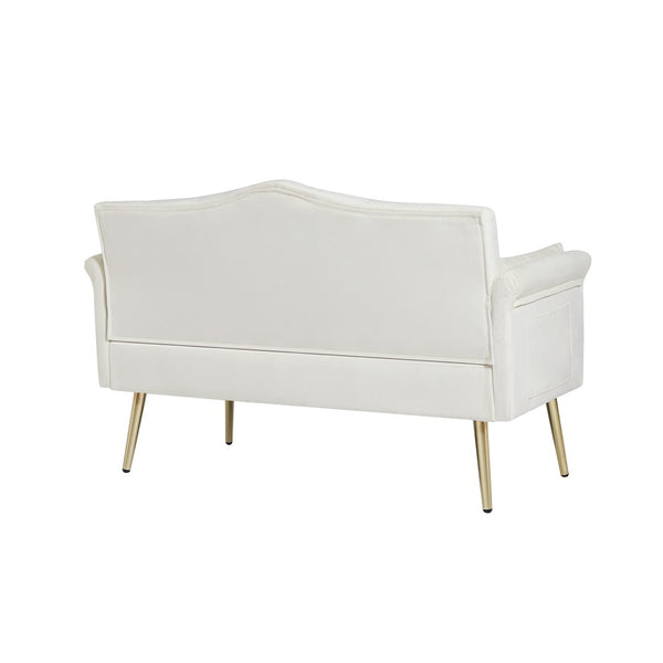 English Elm Black Velvet Tufted Two Seater Sofa with Metal Legs for Studio and Small Living Spaces Cream White W3985P401359