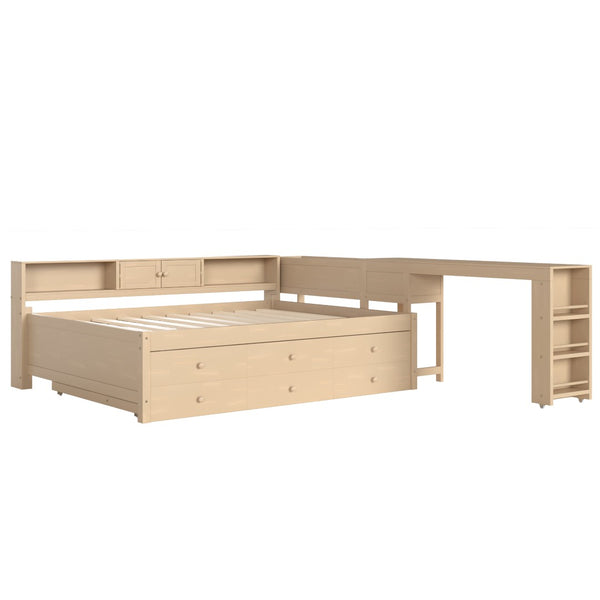 English Elm Twin Daybed Pine Frame with Trundle Desk Hutch Shelves and Storage for Kids Rooms Gold W1580S00463