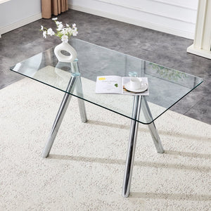 English Elm 51-inch Tempered Glass Rectangular Dining Table Electroplated Metal Base Open Plan White W3875S00004