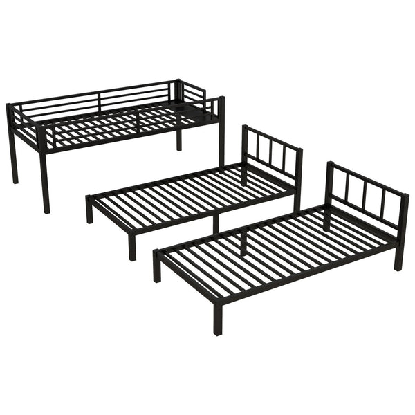 English Elm Twin Metal Triple Bunk Bed For 3, Space-Saving Design With Twin Xl Option, Stylish Black Finish W1580S00070-GIGA